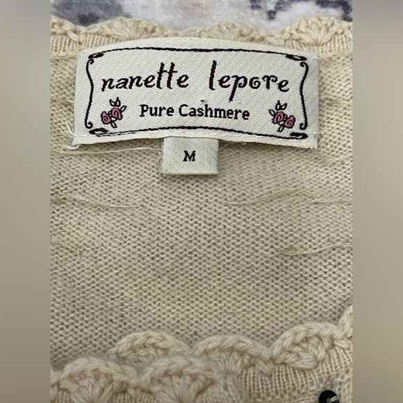 Nanette Lepore Cream Cashmere Embellished Cardigan Size Medium - Picture 3 of 7